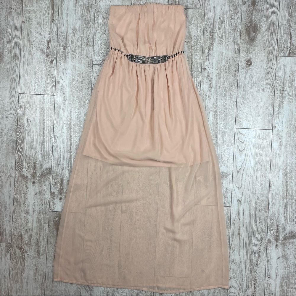 TRAFALUC ZARA L Elegant Strapless Peach Dress